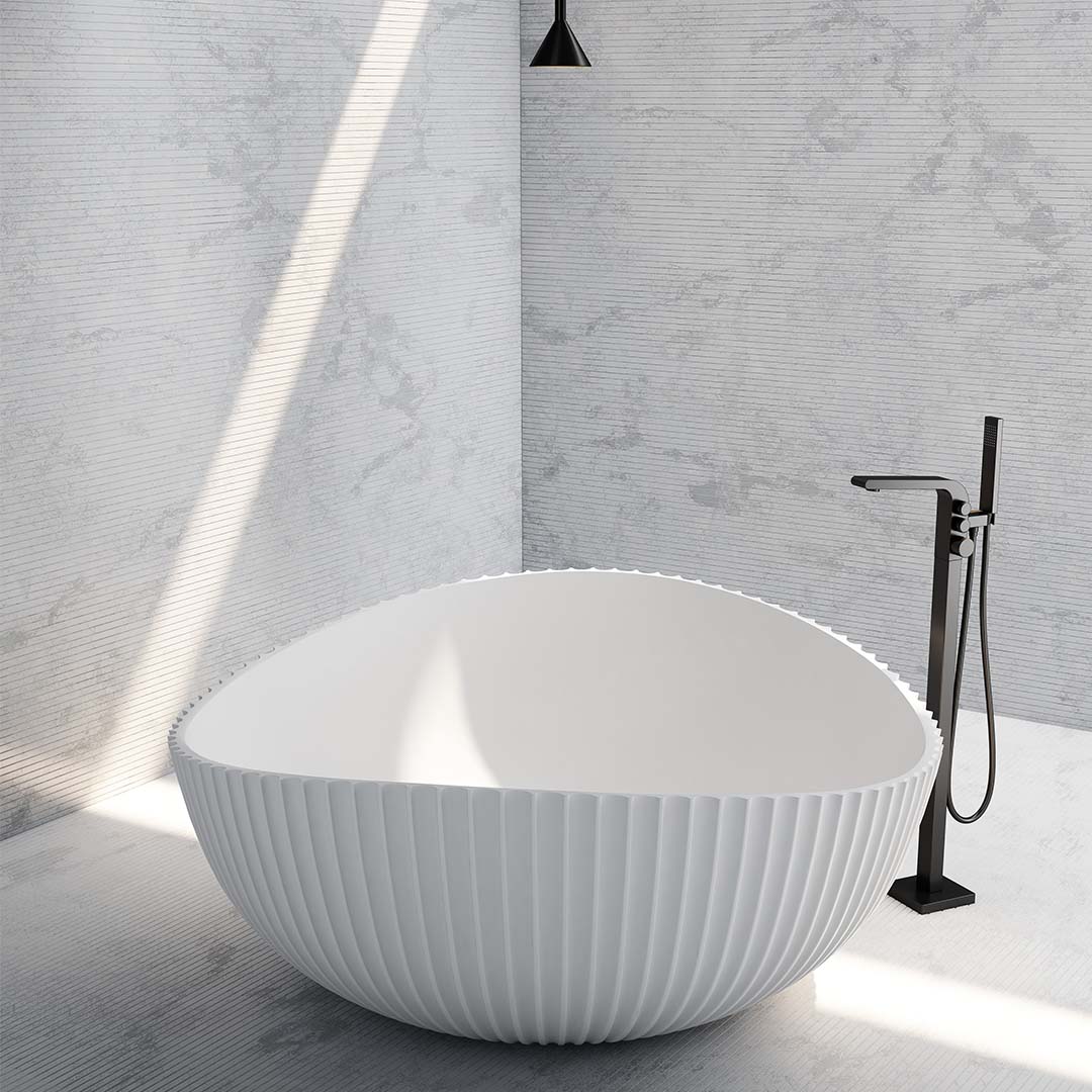 Cada de baie, freestanding, 1500x1500x635 mm, din compozit, rotunda, margine curbata, alb mat, MonBlari