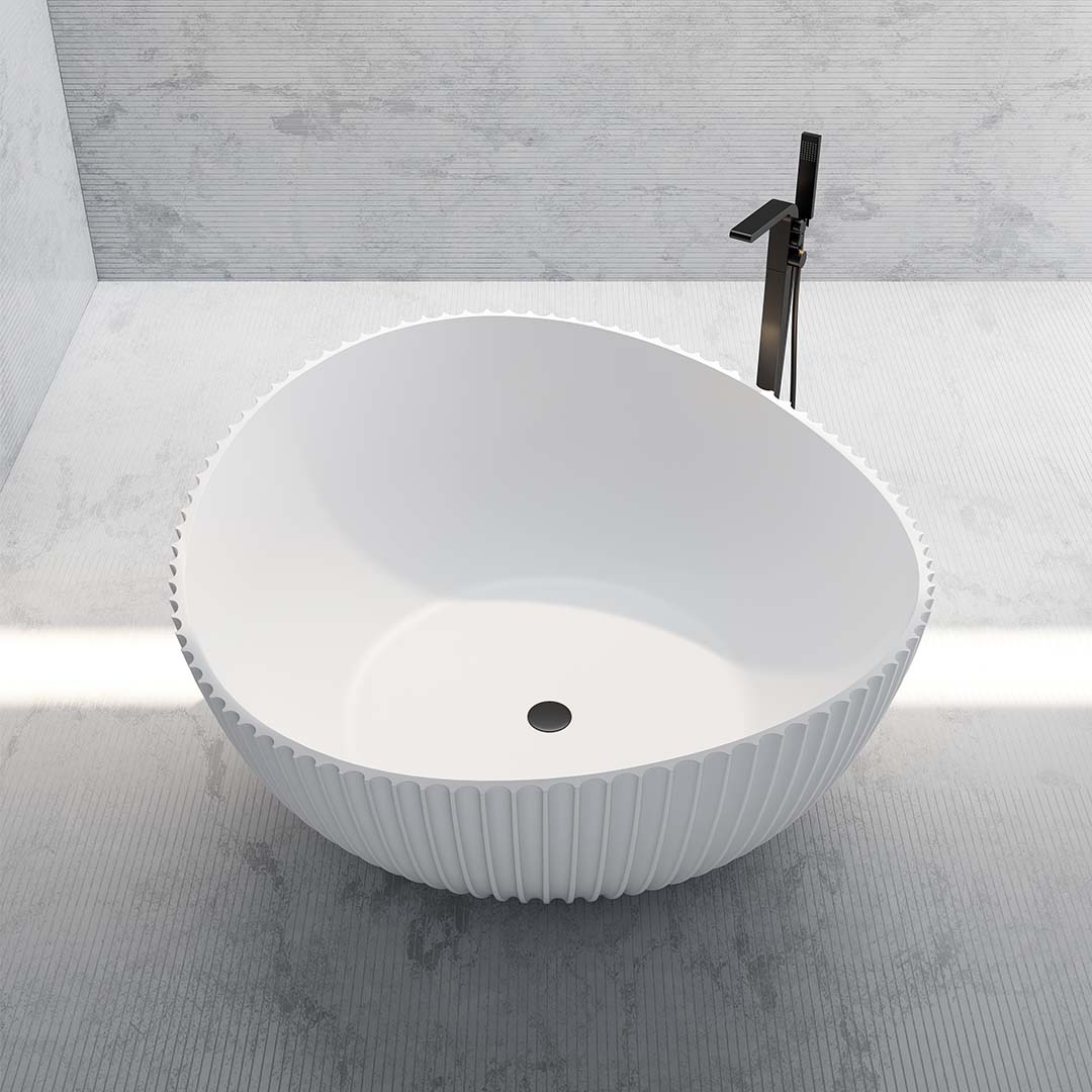 Cada de baie, freestanding, 1500x1500x635 mm, din compozit, rotunda, margine curbata, alb mat, MonBlari