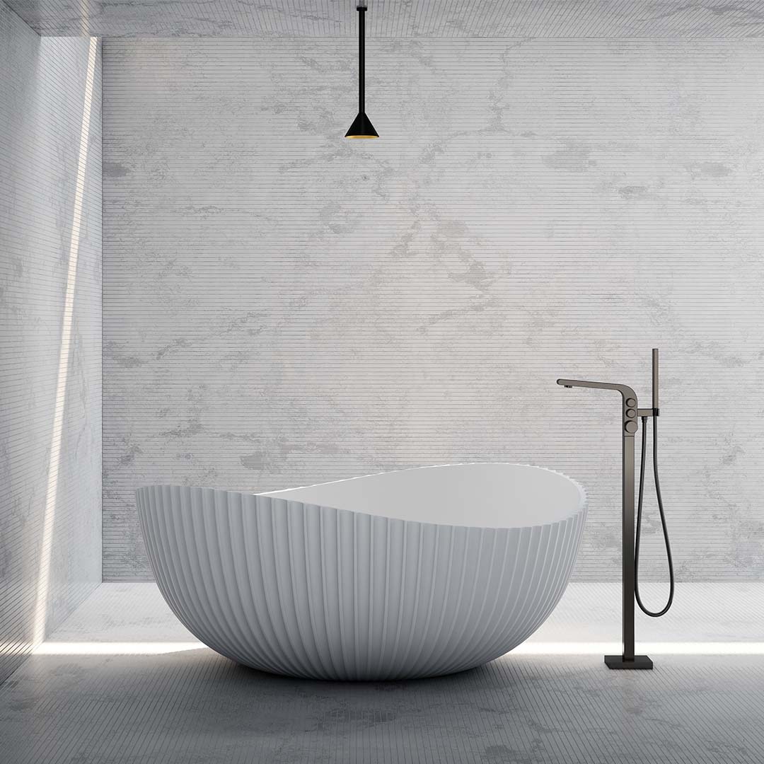 Cada de baie, freestanding, 1500x1500x635 mm, din compozit, rotunda, margine curbata, alb mat, MonBlari