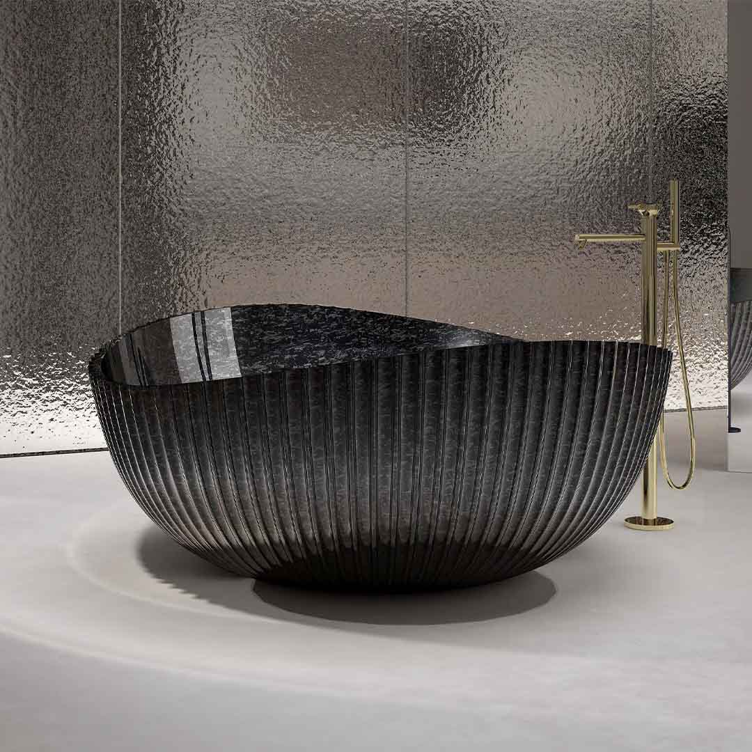 Cada de baie, freestanding, 1500x1500x635 mm, negru, din fibra de carbon, rotunda, finisaj mat, MonBlari