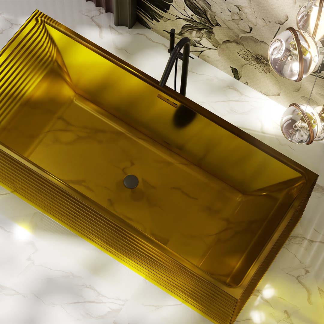 Cada de baie, freestanding, 1500x750x550, din rasina, galben transparent, finisaj mat, MonBlari