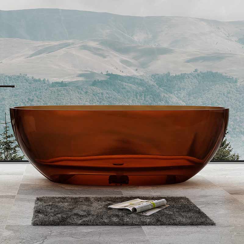 Cada de baie, freestanding, 1500x750x580, din rasina, ovala, caramiziu transparent, MonBlari