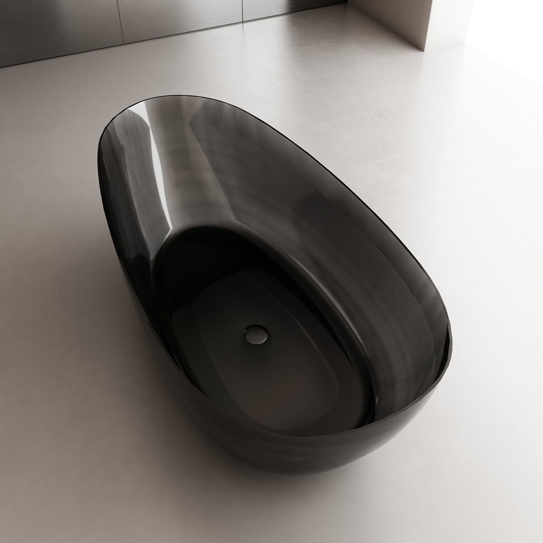 Cada de baie, freestanding, 1600x750x550, din rasina, ovala, negru mat transparent, MonBlari