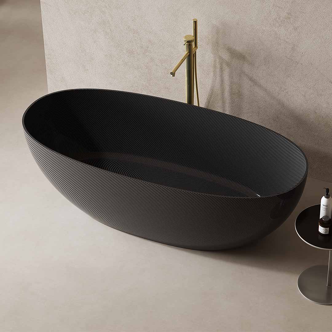 Cada de baie, freestanding, 1600x750x550 mm, negru, din fibra de carbon Twill, MonBlari