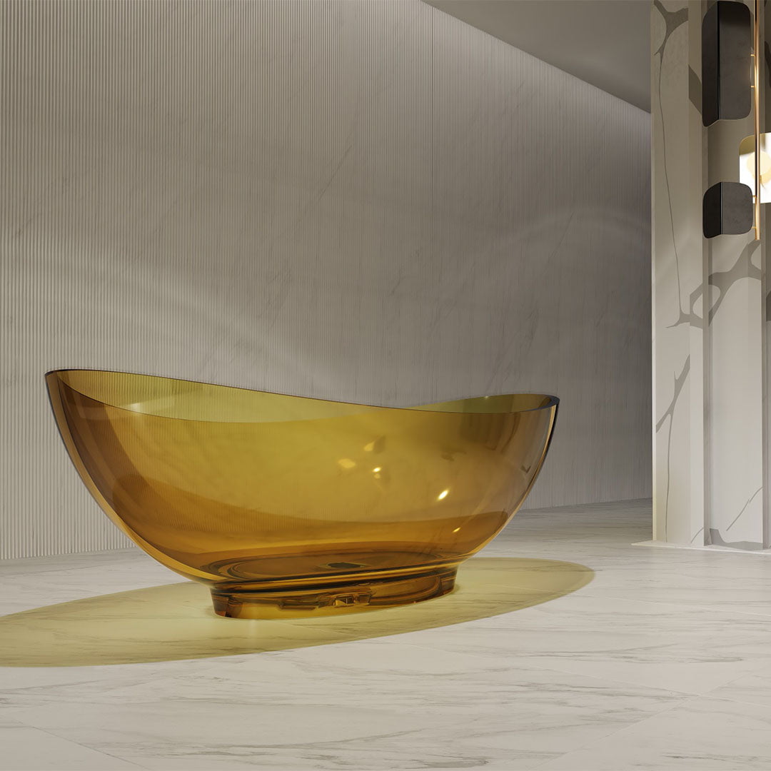 Cada de baie, freestanding, 1600x800x560, din rasina, ovala, galben transparent, MonBlari