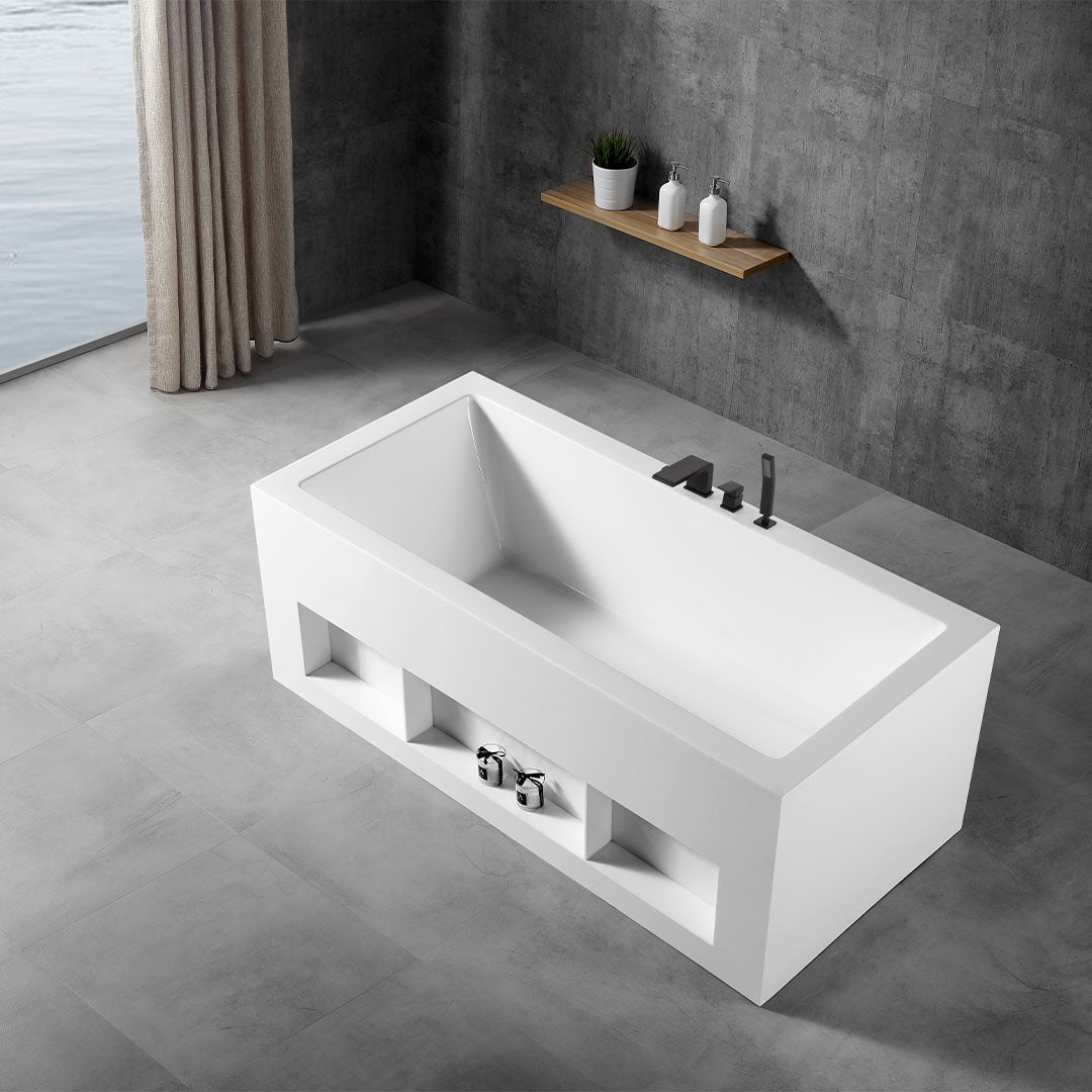 Cada de baie, freestanding, 1600x800x635, din acril, dreptunghiular, cu polite, alb lucios, MonBlari