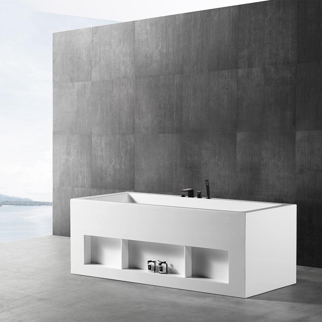 Cada de baie, freestanding, 1600x800x635, din acril, dreptunghiular, cu polite, alb lucios, MonBlari