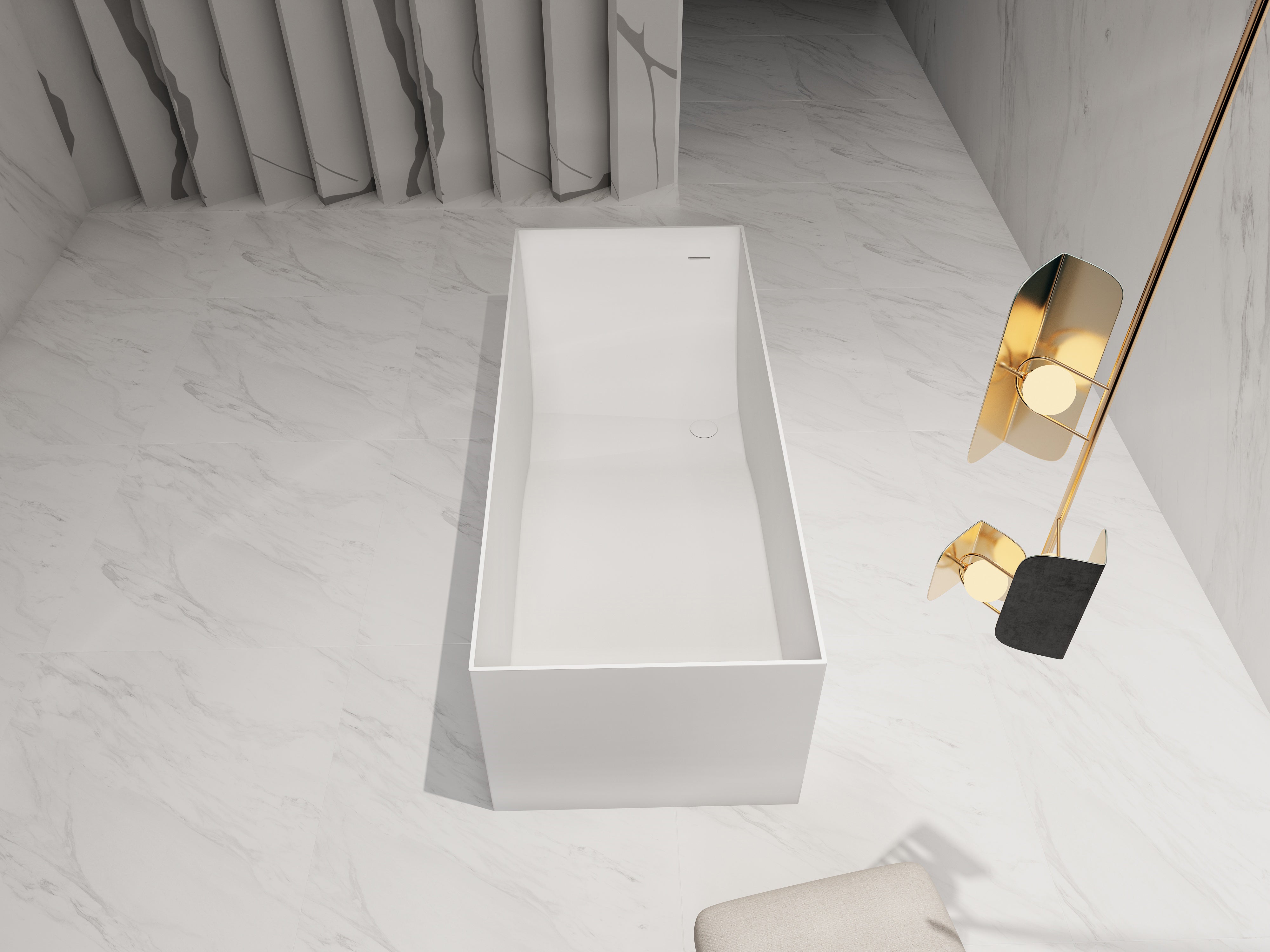 Cada de baie, freestanding, 1700x720x550 mm, din compozit, dreptunghiulara, alb mat, MonBlari