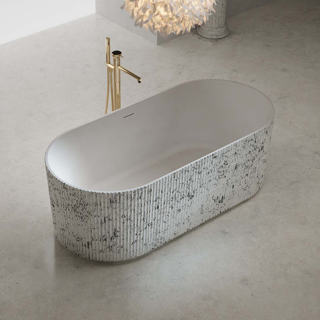 Cada de baie, freestanding, 1700x750x550, din compozit, ovala, alb/gri, riflat, MonBlari