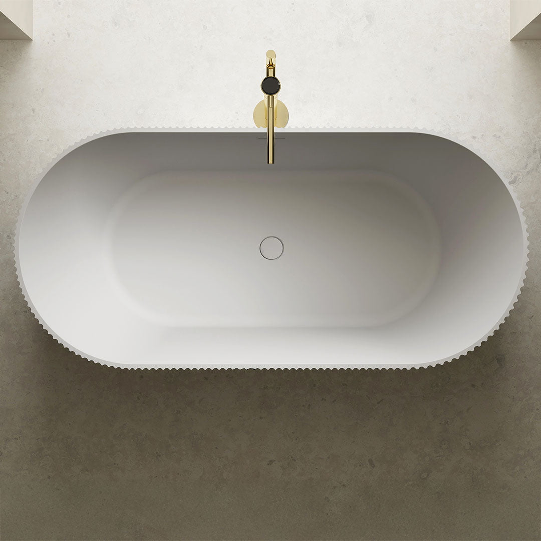 Cada de baie, freestanding, 1700x750x550, din compozit, ovala, alb/gri, riflat, MonBlari