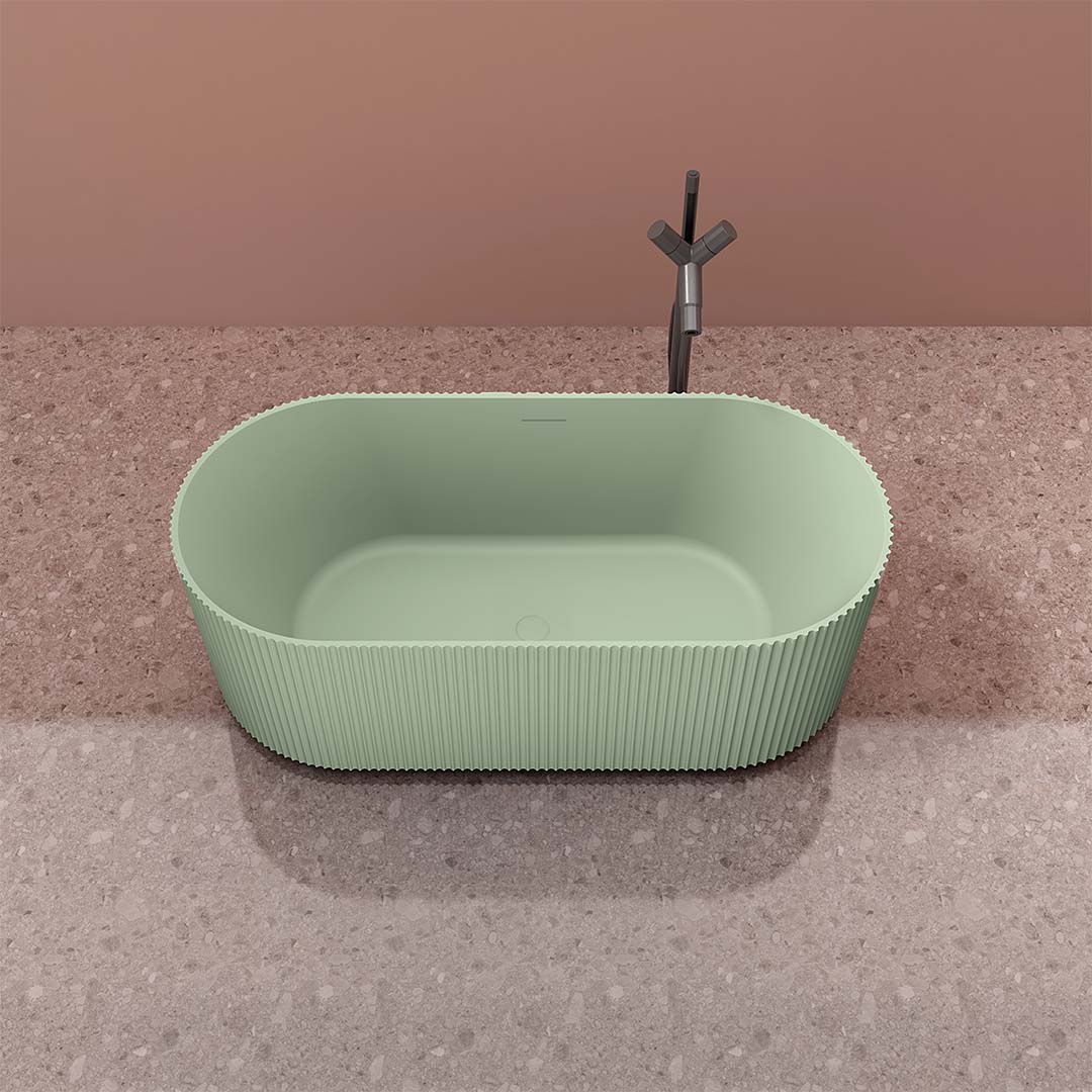 Cada de baie, freestanding, 1700x750x550, din compozit, ovala, verde mat, riflat, MonBlari