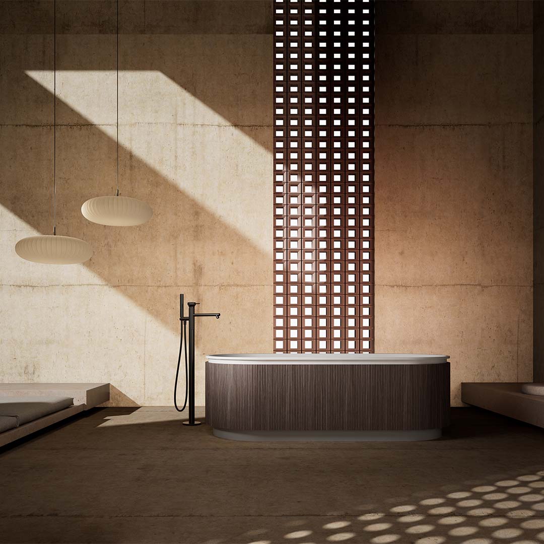 Cada de baie, freestanding, 1700x750x550 mm, alb cu exterior lemn natur, compozit, forma ovala, MonBlari