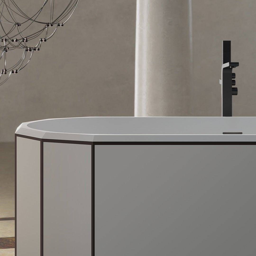 Cada de baie, freestanding, 1700x750x550 mm, alb mat cu linii negre, compozit, forma ovala, MonBlari Beryl