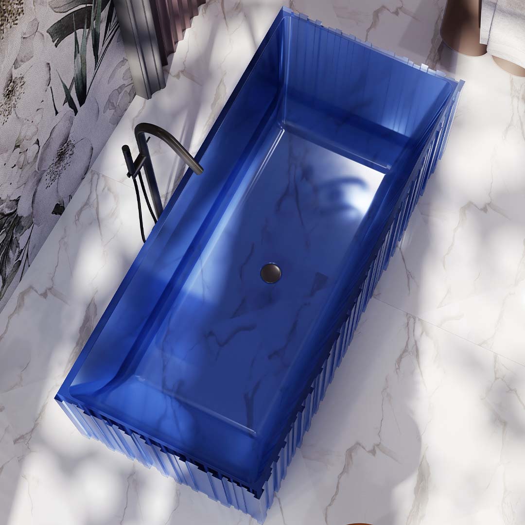 Cada de baie, freestanding, 1700x750x550mm, dreptunghiulara, din compozit, albastru transparent, finisaj mat, MonBlari