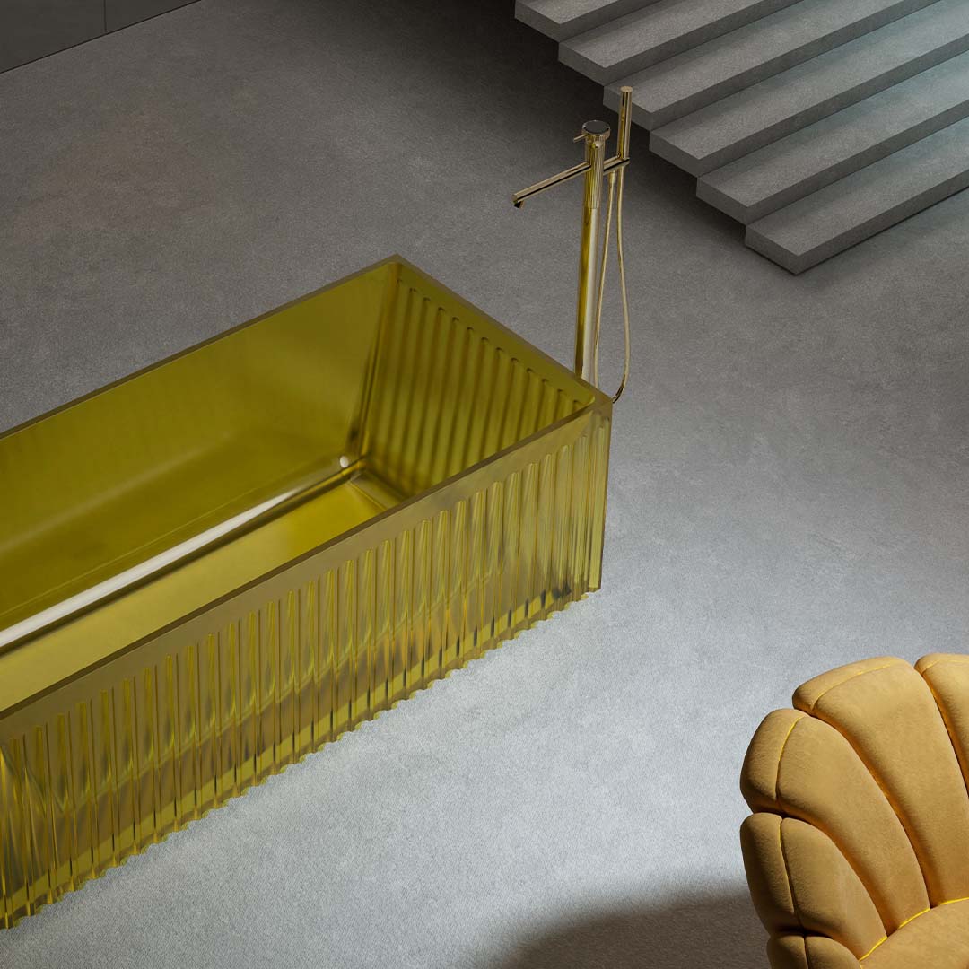 Cada de baie, freestanding, 1700x750x550mm, dreptunghiulara, din rasina, galben transparent, finisaj mat, MonBlari