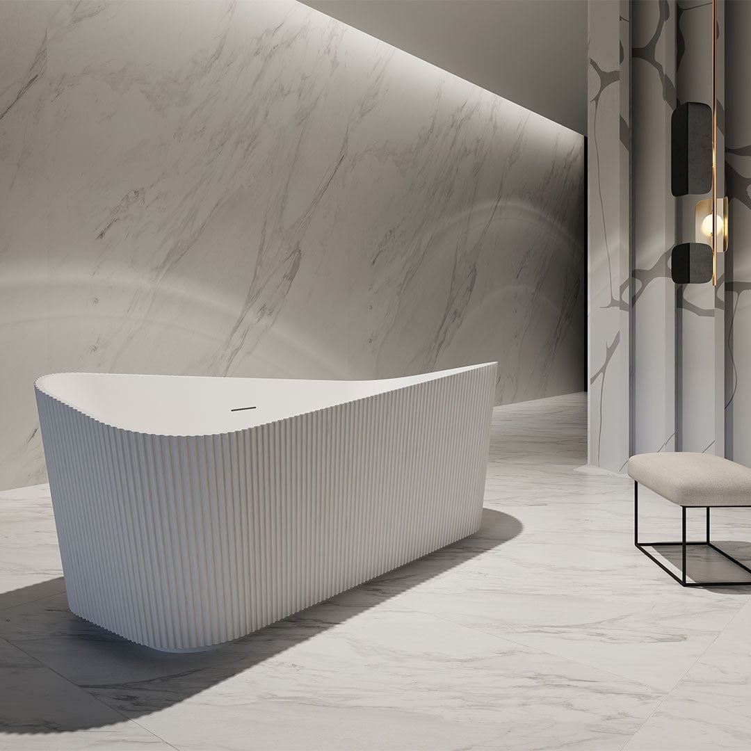 Cada de baie, freestanding, 1700x750x700, din acril, alb mat, riflat, MonBlari