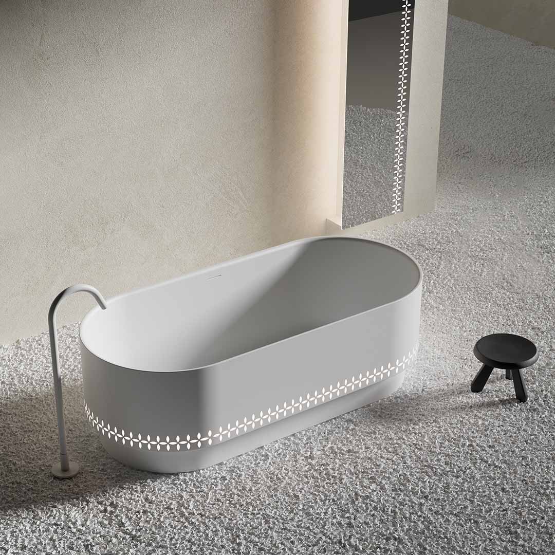 Cada de baie, freestanding, 1700x780x550 mm, alb, din compozit, ovala, finisaj mat, MonBlari