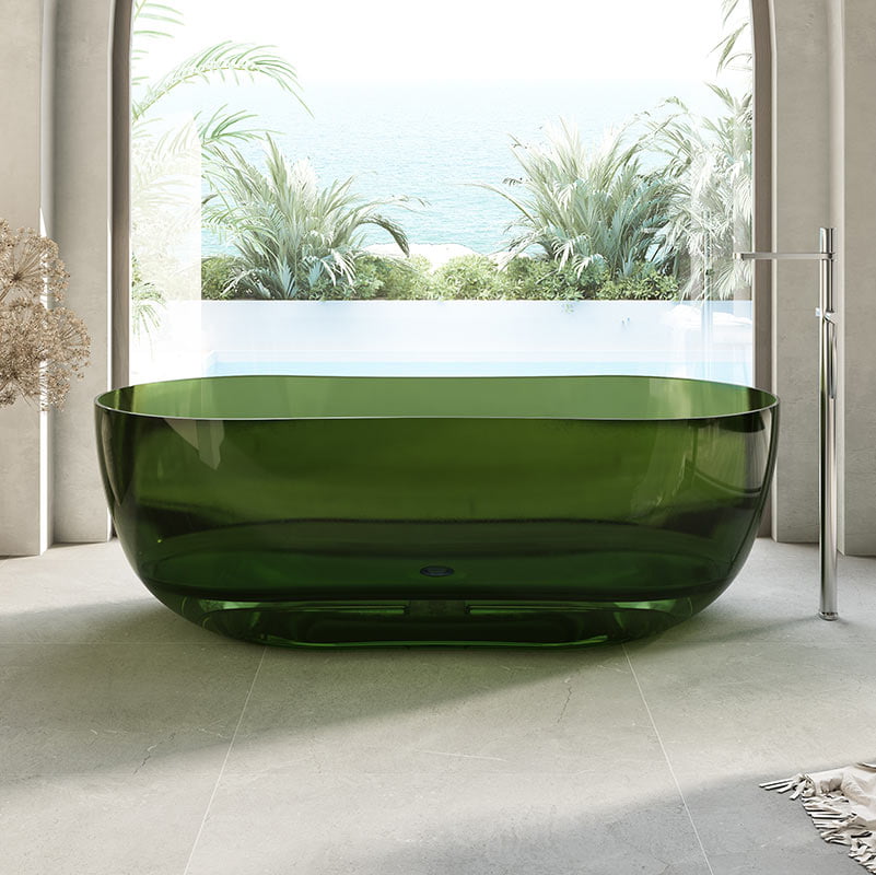 Cada de baie, freestanding, 1700x800x550, din rasina, ovala, verde transparent, MonBlari