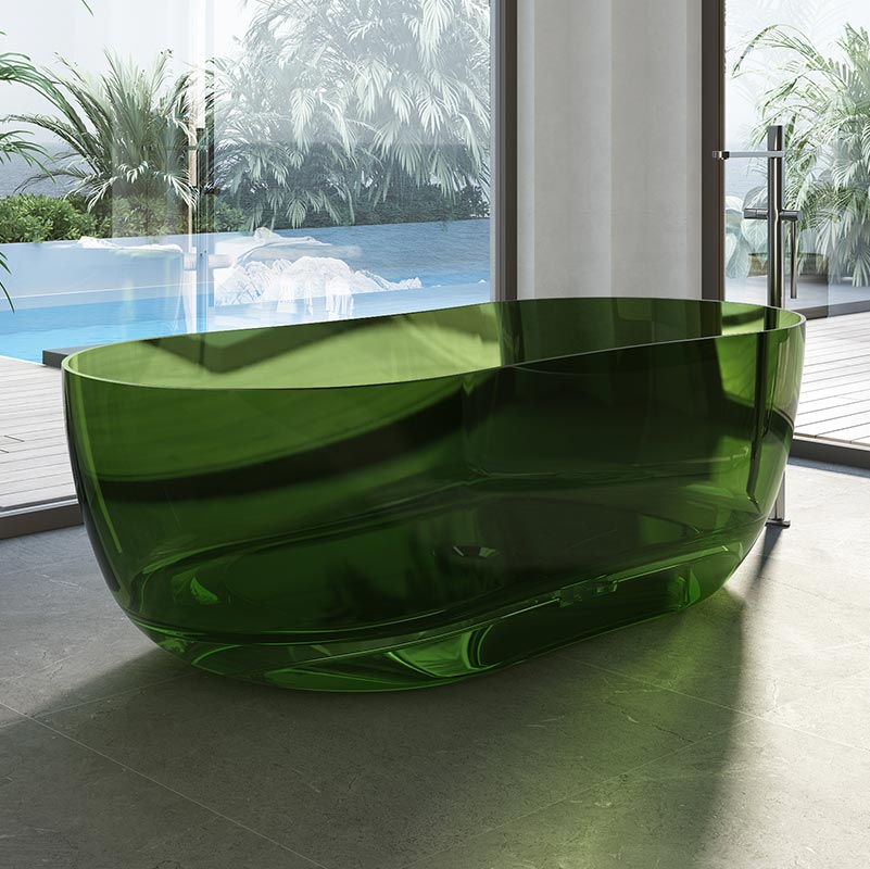 Cada de baie, freestanding, 1700x800x550, din rasina, ovala, verde transparent, MonBlari