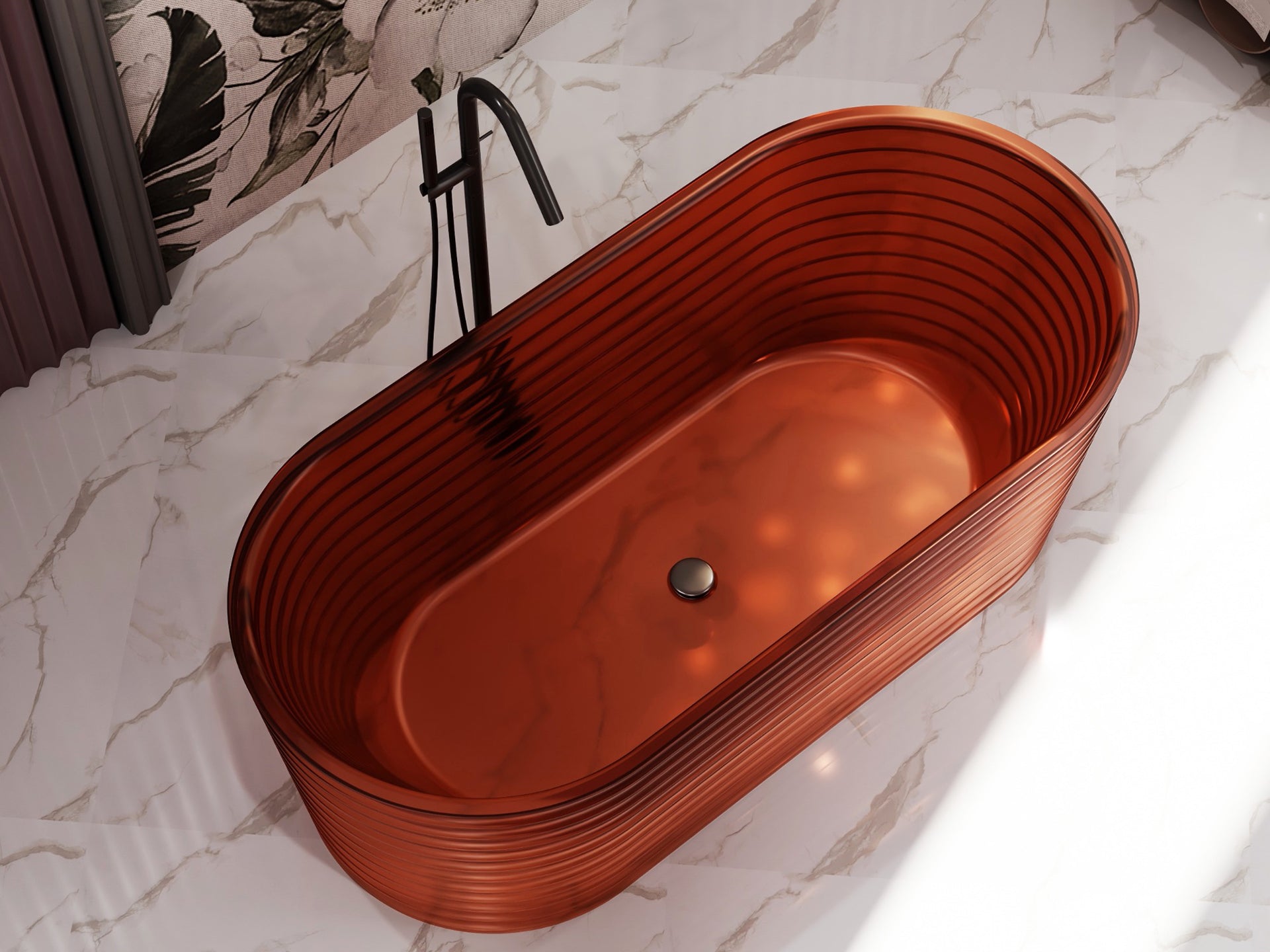 Cada de baie, freestanding, 1700x800x550, din rasina, rosu transparent, finisaj mat, MonBlari