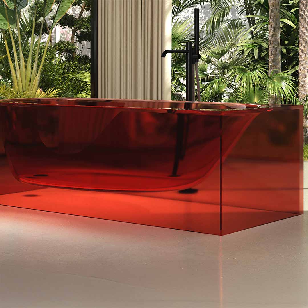 Cada de baie, freestanding, 1700x800x550 mm, din rasina, dreptunghiulara, rosu transparent, MonBlari