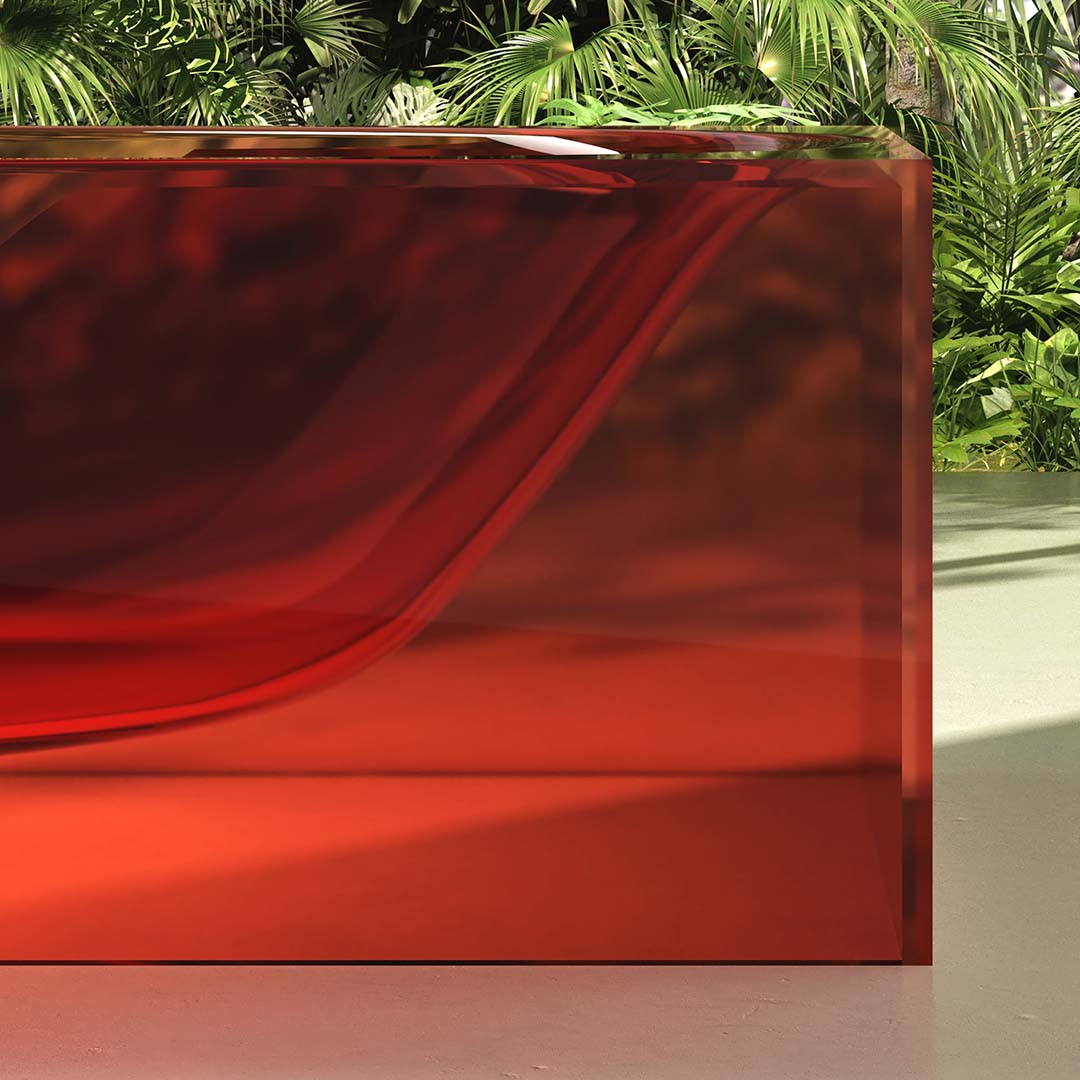 Cada de baie, freestanding, 1700x800x550 mm, din rasina, dreptunghiulara, rosu transparent, MonBlari