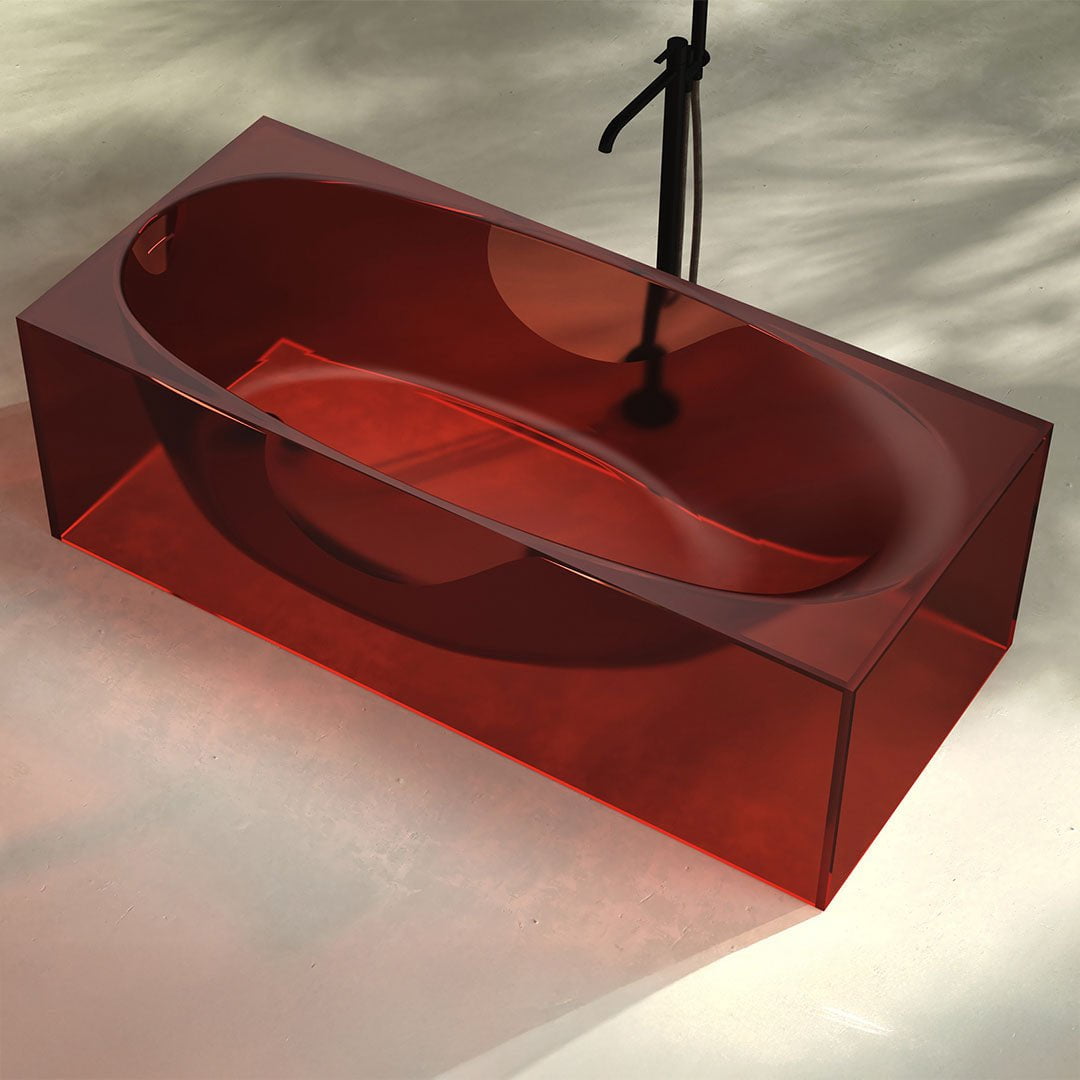 Cada de baie, freestanding, 1700x800x550 mm, din rasina, dreptunghiulara, rosu transparent, MonBlari