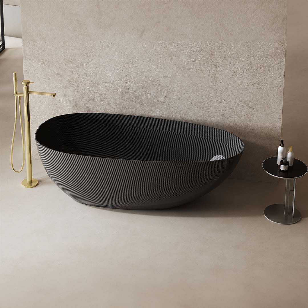 Cada de baie, freestanding, 1700x800x550 mm, negru, din fibra de carbon Twill, forma ovala, MonBlari