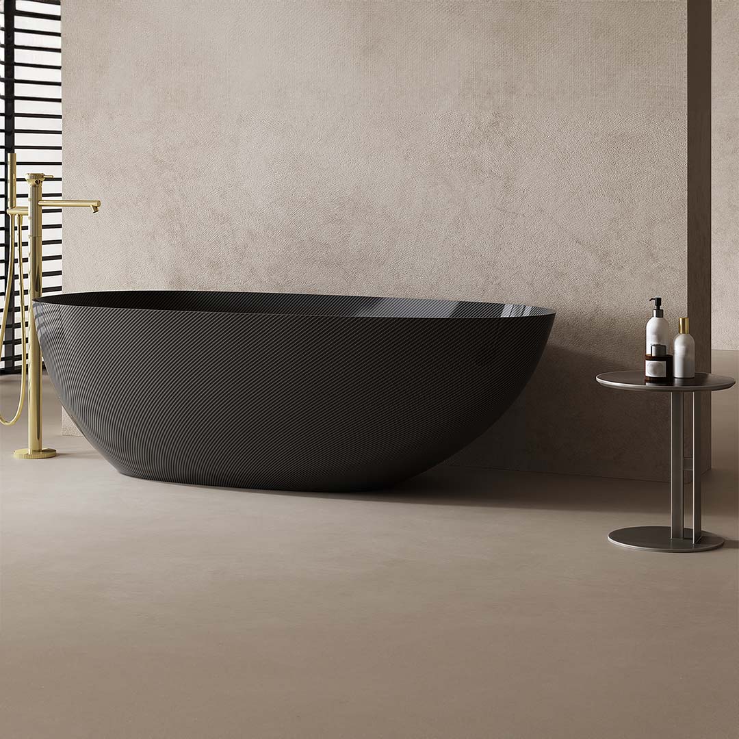 Cada de baie, freestanding, 1700x800x550 mm, negru, din fibra de carbon Twill, forma ovala, MonBlari