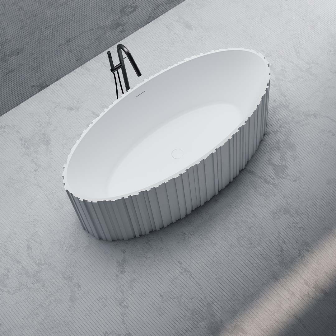 Cada de baie, freestanding, 1700x800x550mm, ovala, din compozit, alb, riflaj vertical, MonBlari