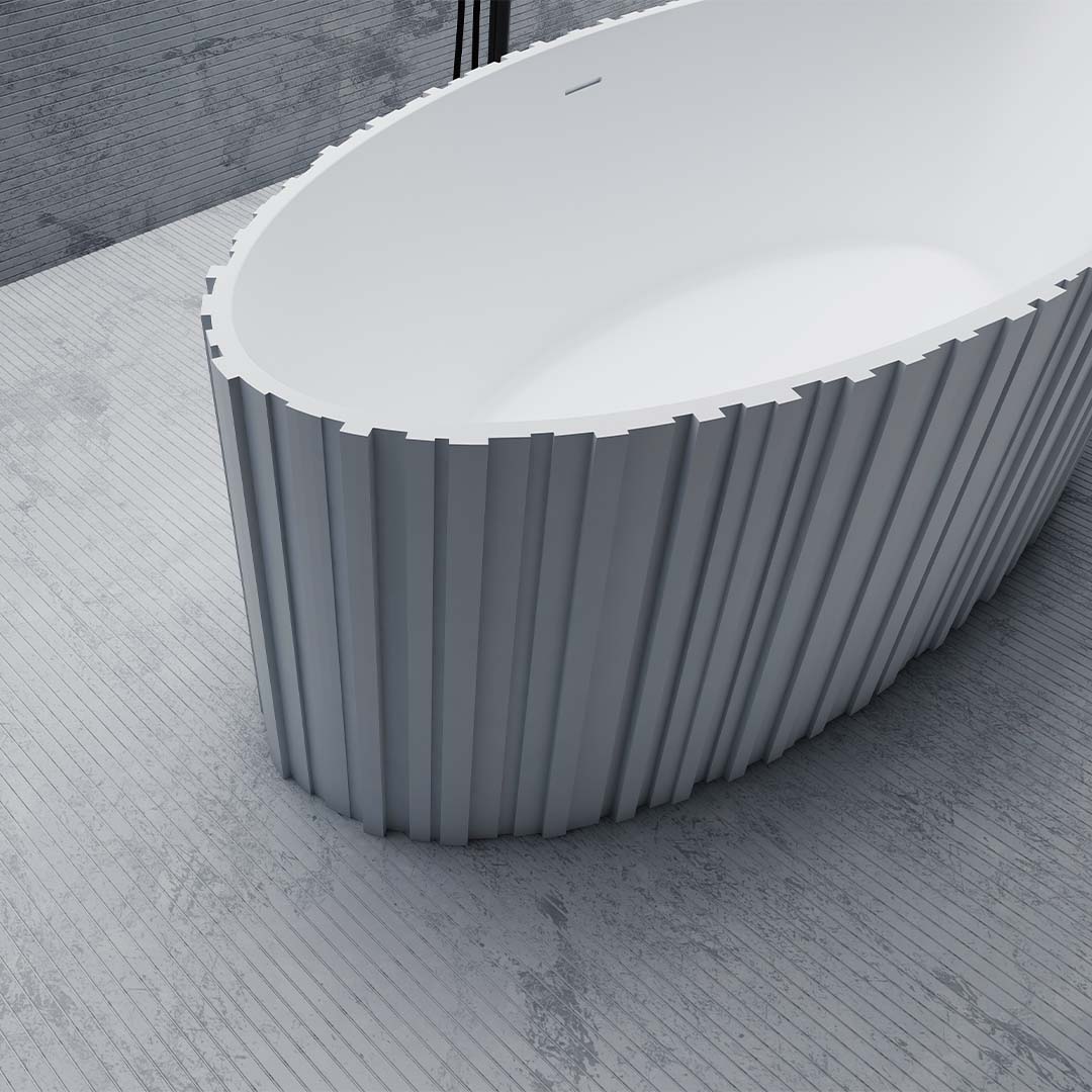 Cada de baie, freestanding, 1700x800x550mm, ovala, din compozit, alb, riflaj vertical, MonBlari