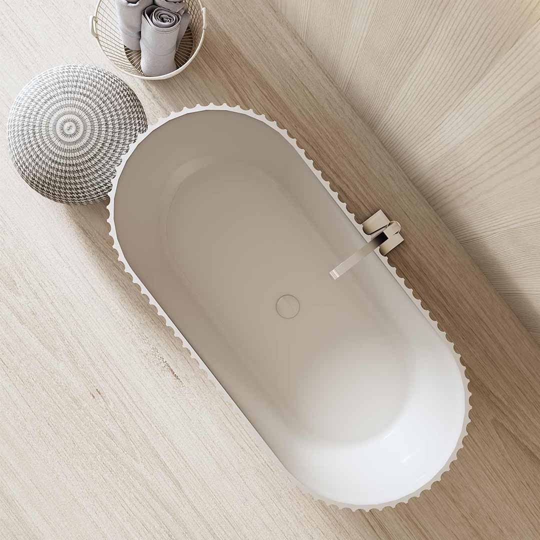 Cada de baie, freestanding, 1700x800x580 mm, din compozit, ovala, alb mat, cu riflaje, MonBlari