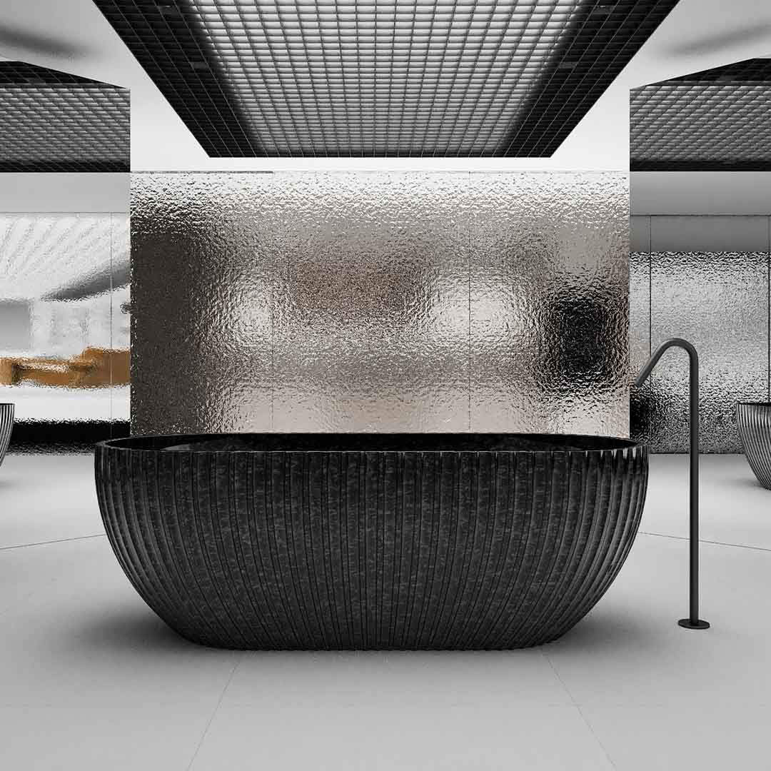 Cada de baie, freestanding, 1700x800x580 mm, negru, din fibra de carbon, ovala, finisaj mat, MonBlari