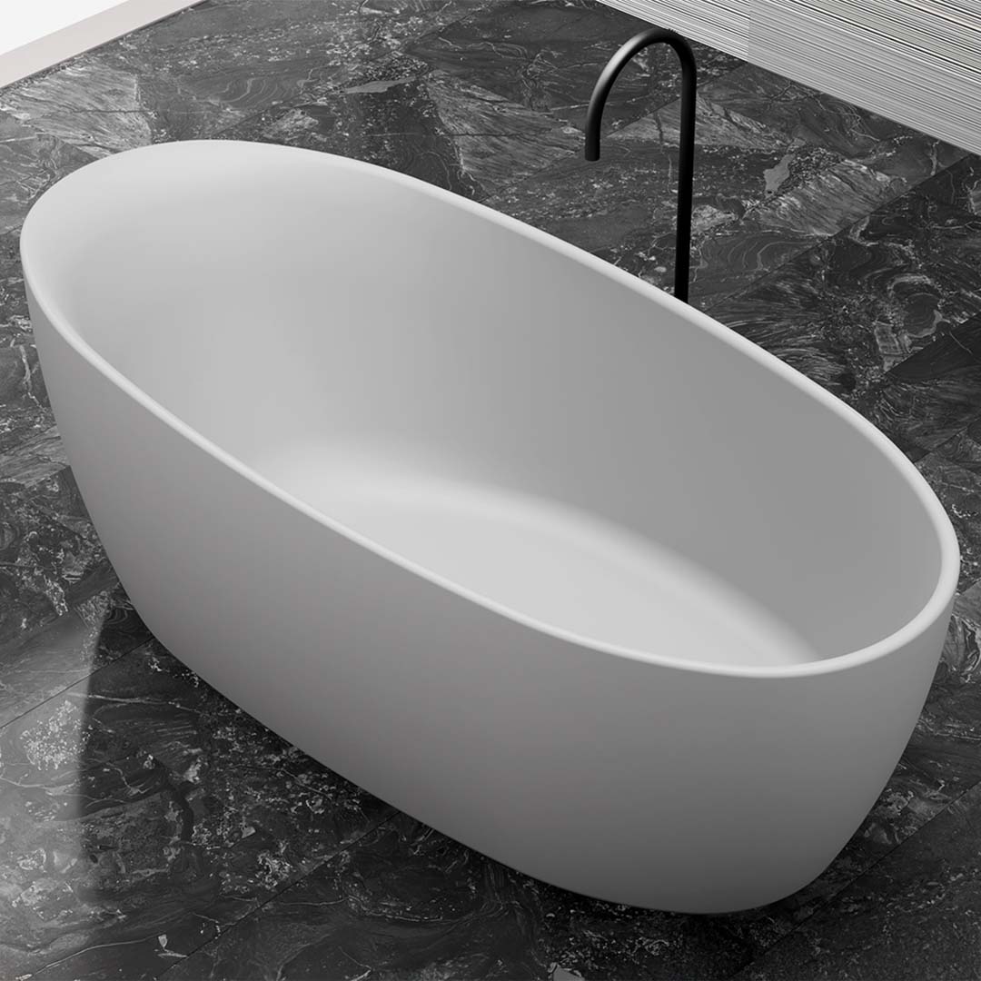 Cada de baie, freestanding, 1700x800x630 mm, din compozit, ovala, alb mat, MonBlari