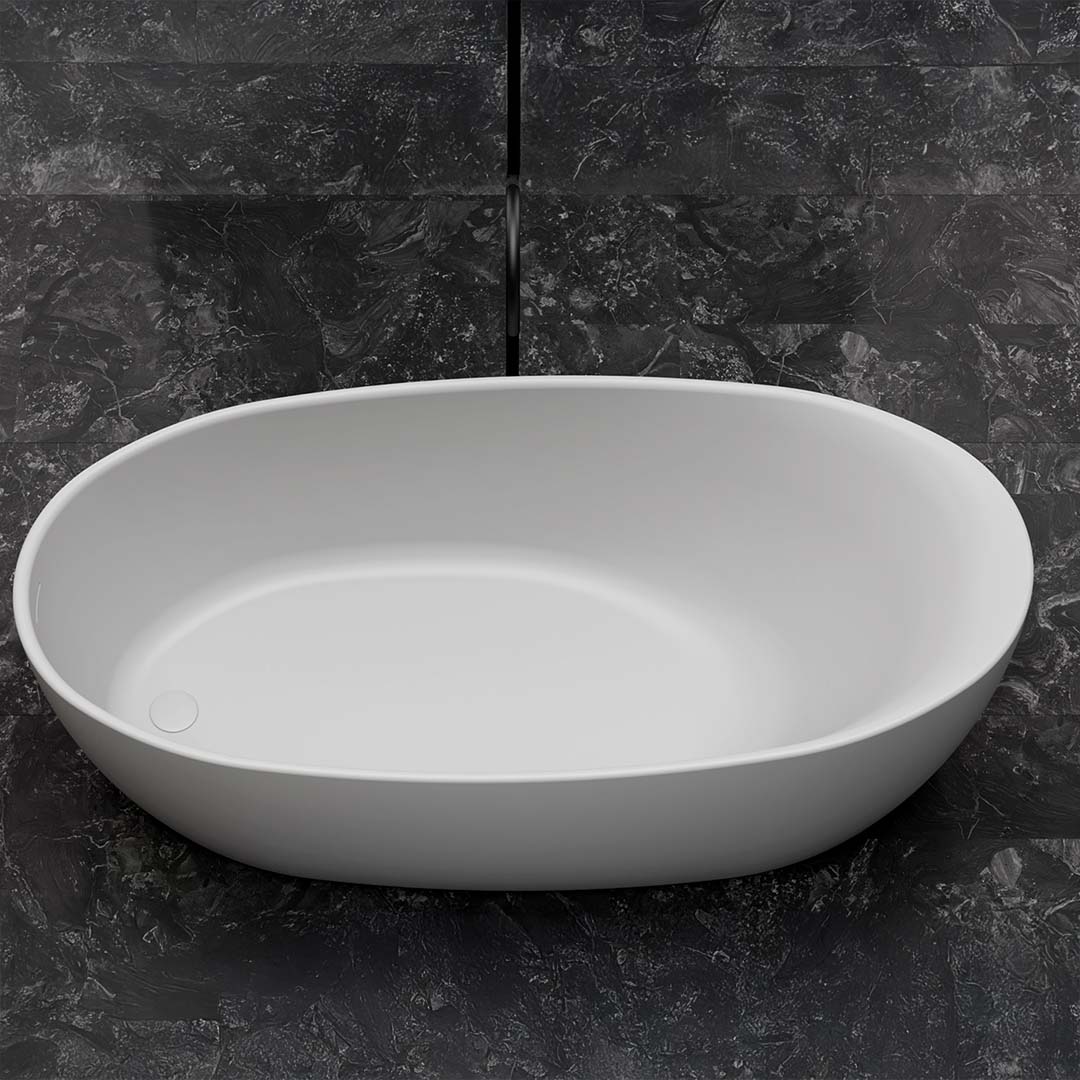 Cada de baie, freestanding, 1700x800x630 mm, din compozit, ovala, alb mat, MonBlari