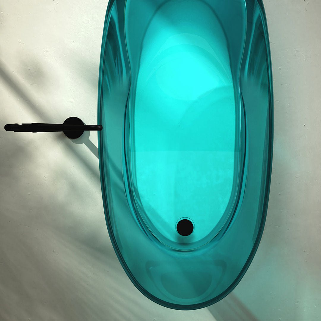 Cada de baie, freestanding, 1700x800x630 mm, din rasina, ovala, curbata, albastru transparent, MonBlari