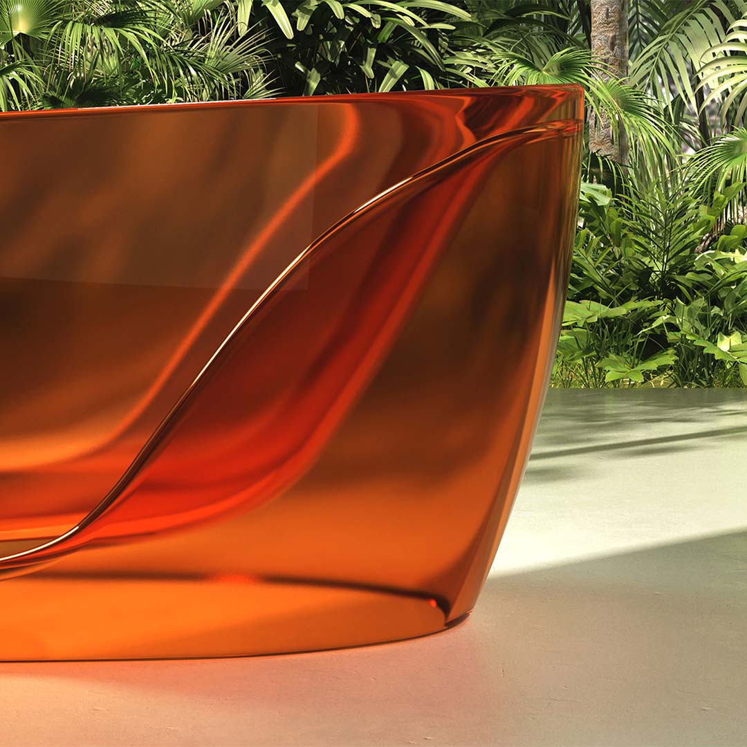 Cada de baie, freestanding, 1700x800x630 mm, din rasina, ovala, portocaliu transparent, MonBlari