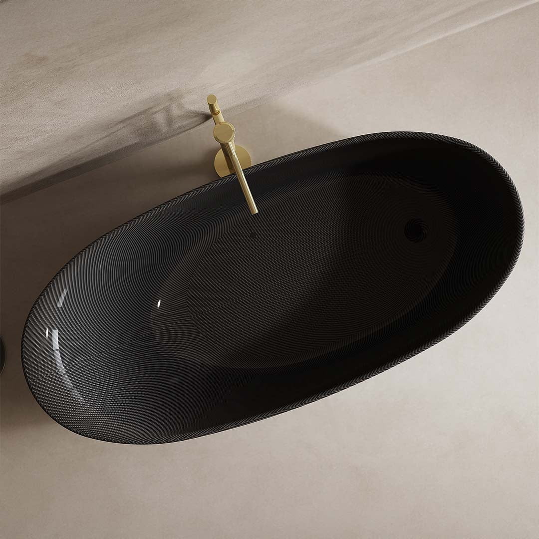 Cada de baie, freestanding, 1700x800x630 mm, negru, din fibra de carbon Twill, forma ovala, MonBlari