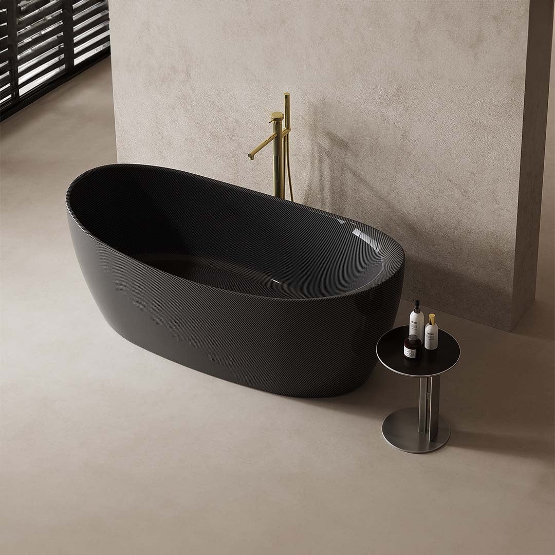 Cada de baie, freestanding, 1700x800x630 mm, negru, din fibra de carbon Twill, forma ovala, MonBlari