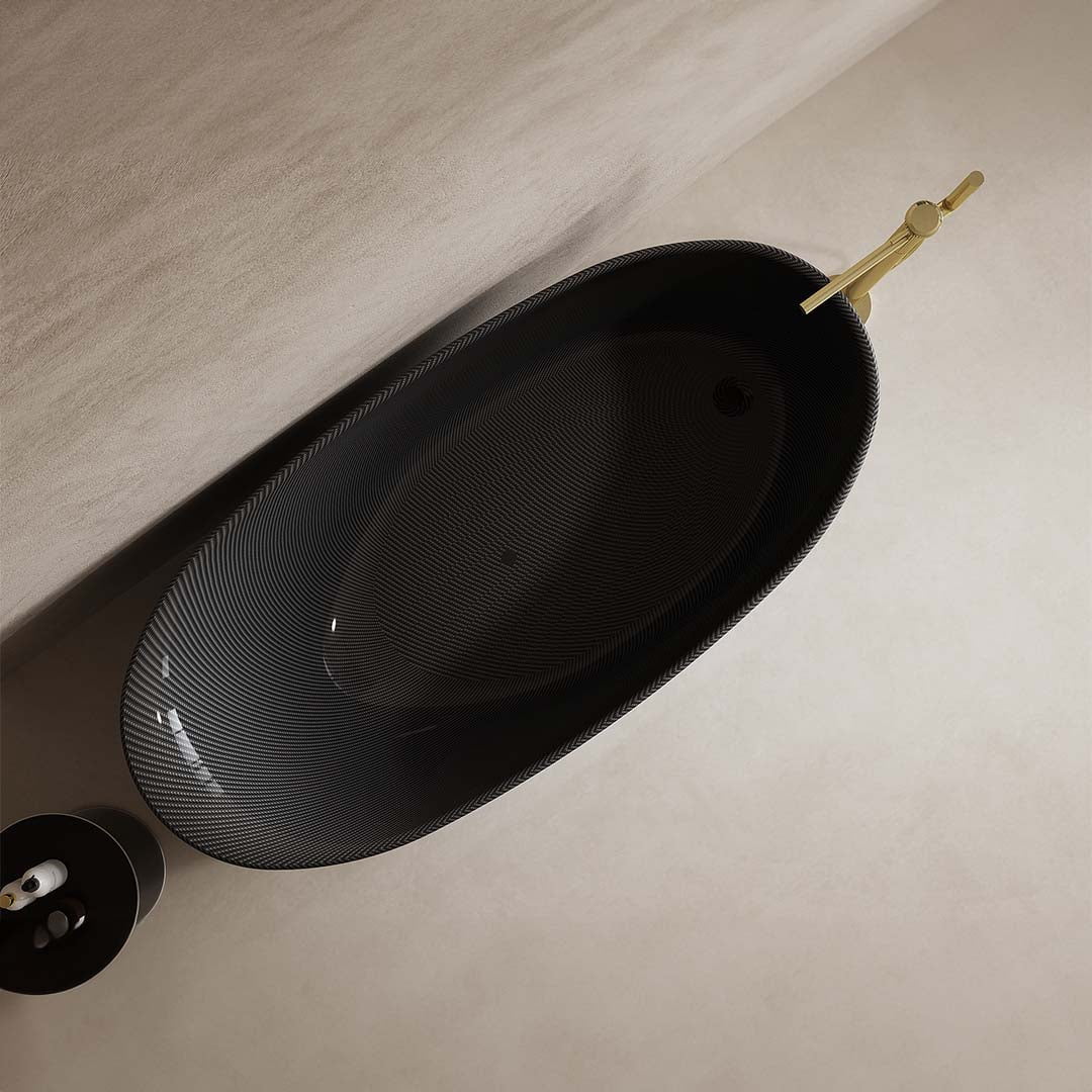 Cada de baie, freestanding, 1700x800x630 mm, negru, din fibra de carbon Twill, forma ovala, MonBlari