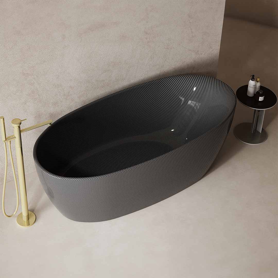 Cada de baie, freestanding, 1700x800x630 mm, negru, din fibra de carbon Twill, forma ovala, MonBlari