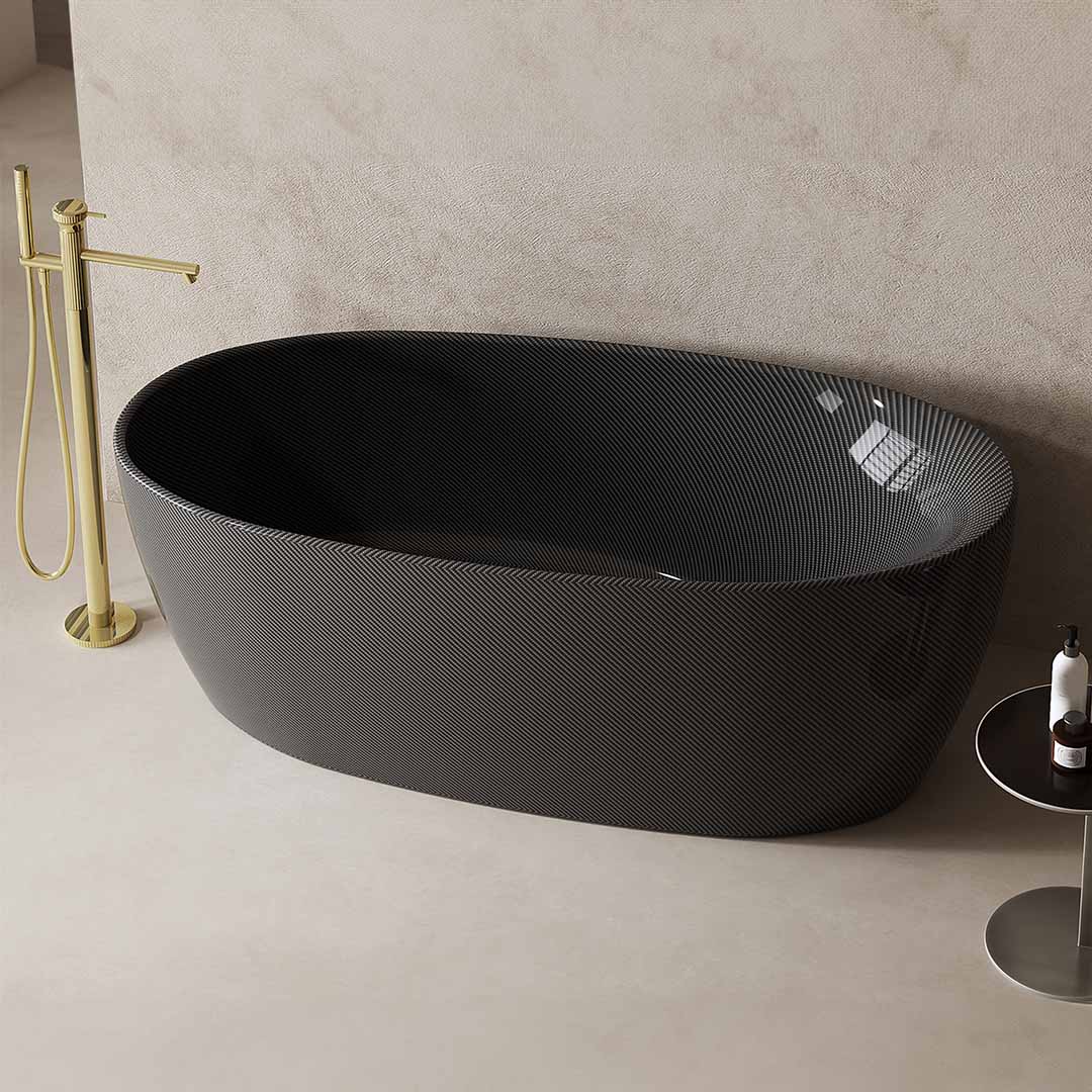 Cada de baie, freestanding, 1700x800x630 mm, negru, din fibra de carbon Twill, forma ovala, MonBlari
