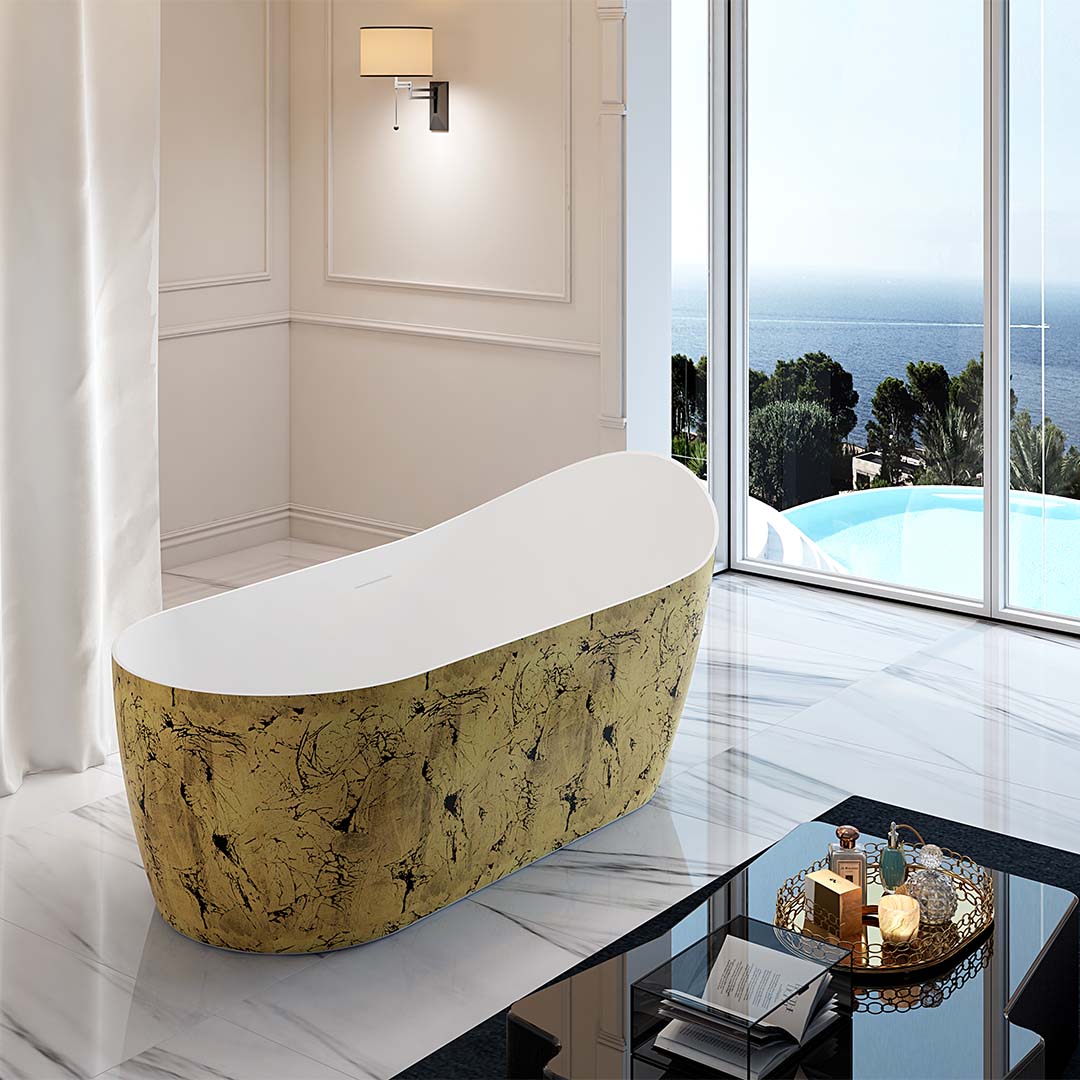 Cada de baie, freestanding, 1700x800x730, din acril, ovala, auriu, MonBlari