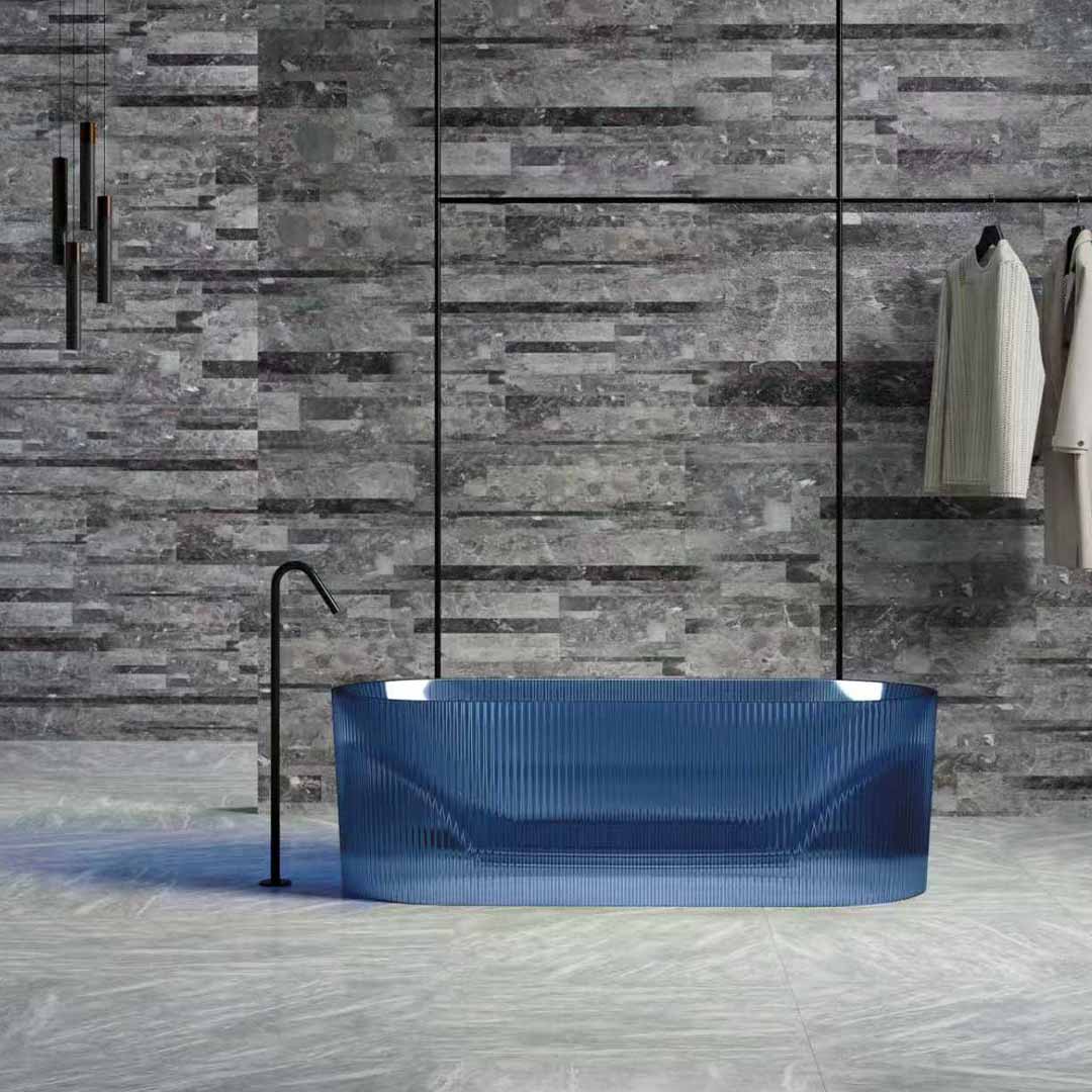 Cada de baie, freestanding, 1700x800x730, din rasina, ovala, albastru transparent, MonBlari