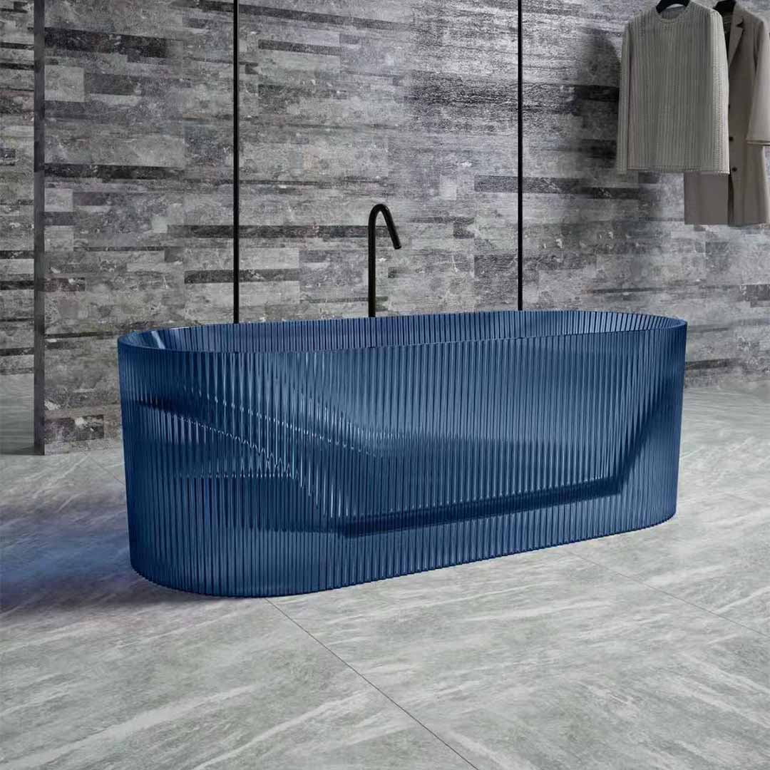 Cada de baie, freestanding, 1700x800x730, din rasina, ovala, albastru transparent, MonBlari