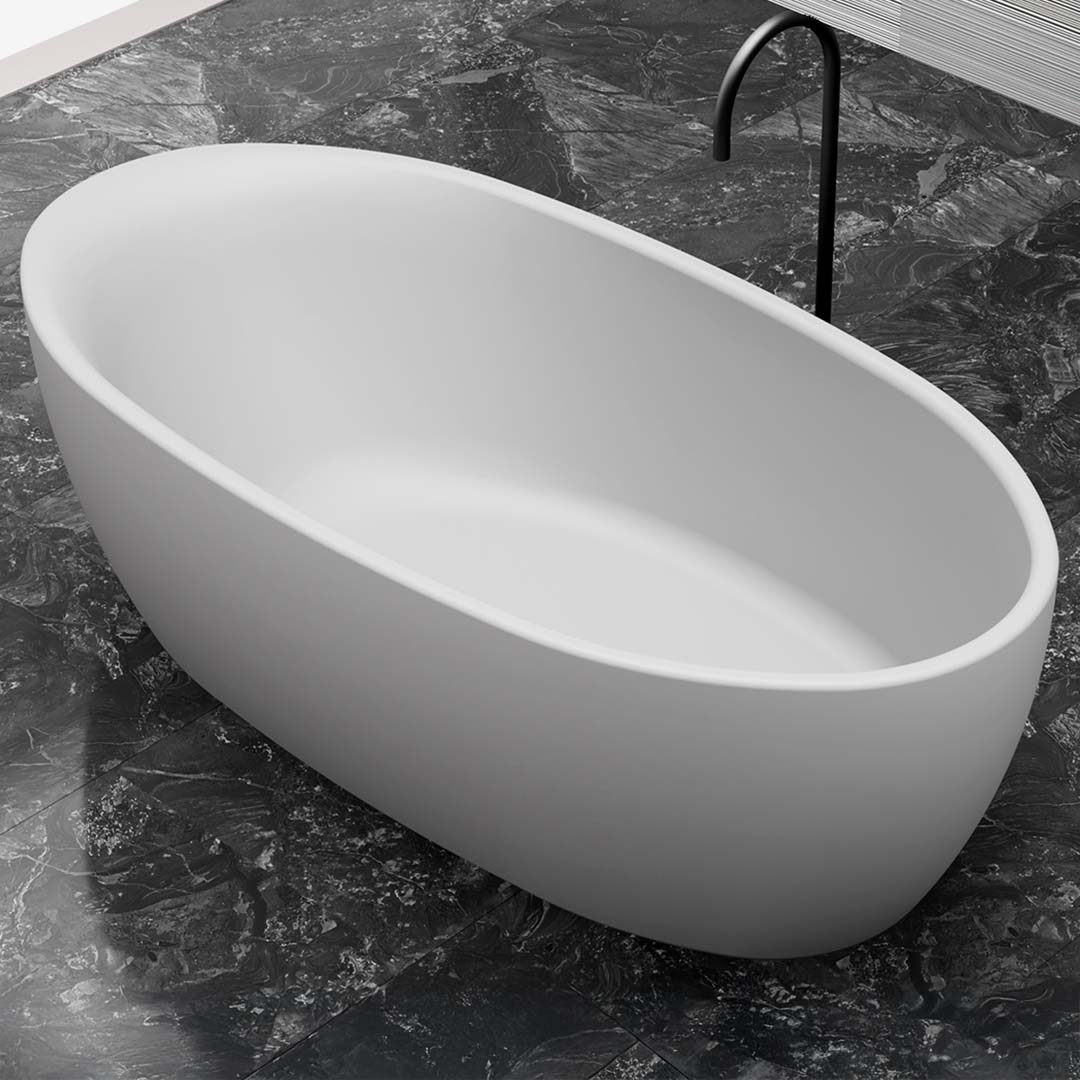 Cada de baie, freestanding, 1700x850x550 mm, din compozit, ovala, alb mat, MonBlari