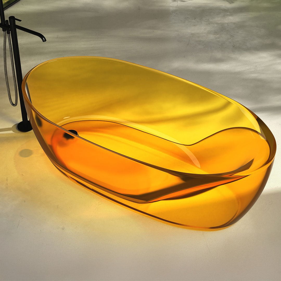 Cada de baie, freestanding, 1700x850x550 mm, din rasina, ovala, galben transparent, MonBlari