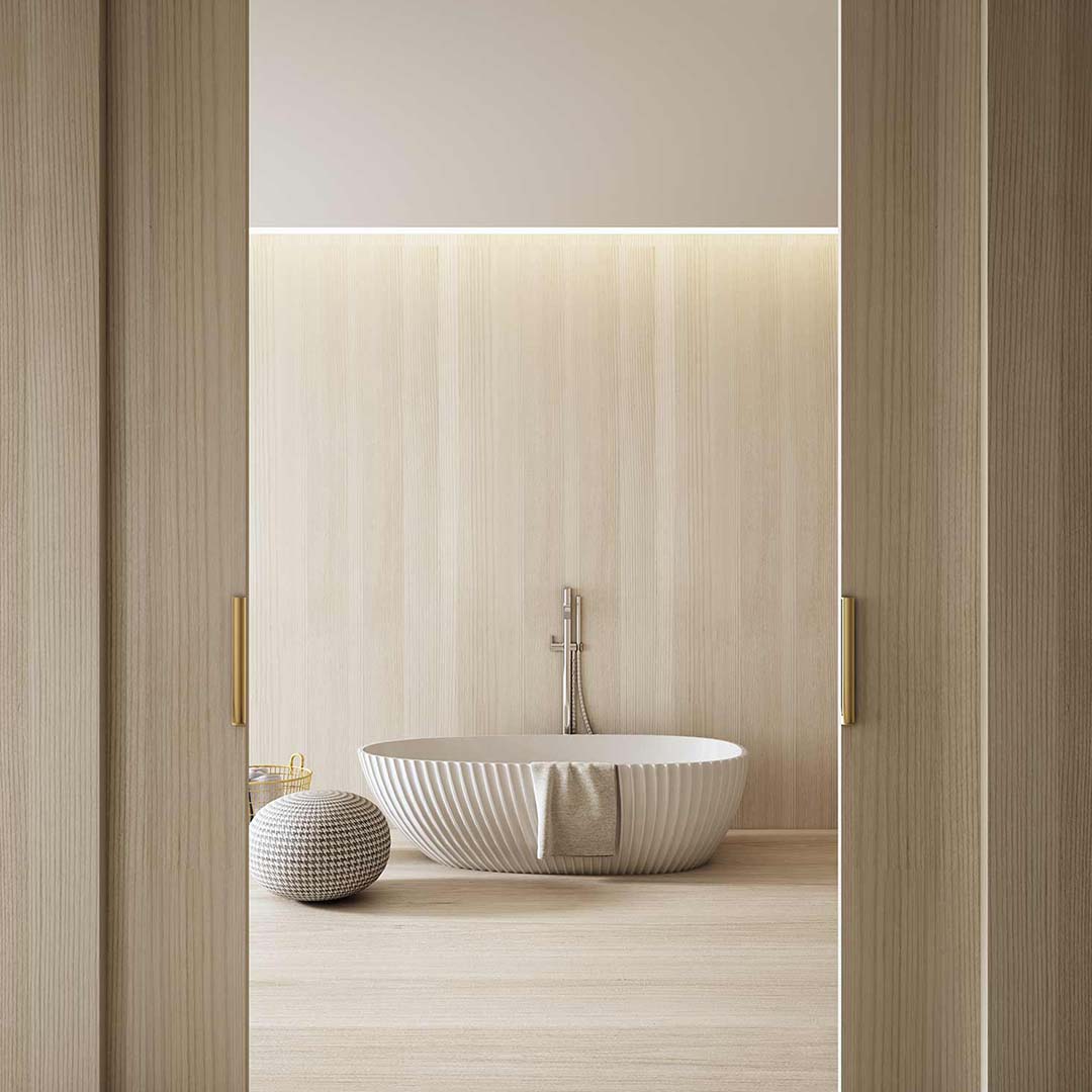 Cada de baie, freestanding, 1700x850x580 mm, din compozit, ovala, alb mat, cu riflaje, MonBlari