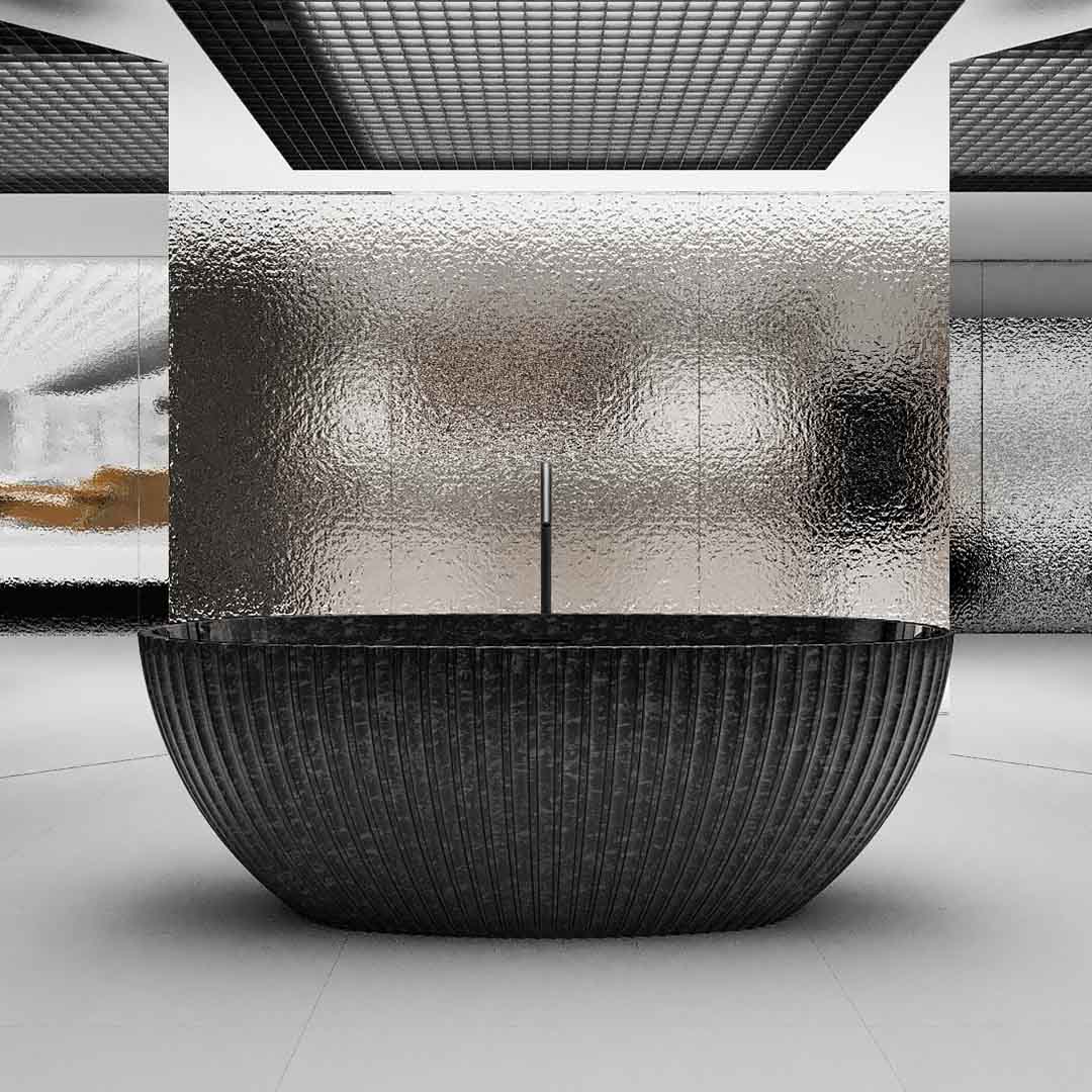 Cada de baie, freestanding, 1700x850x580 mm, negru, din fibra de carbon, ovala, finisaj mat, MonBlari