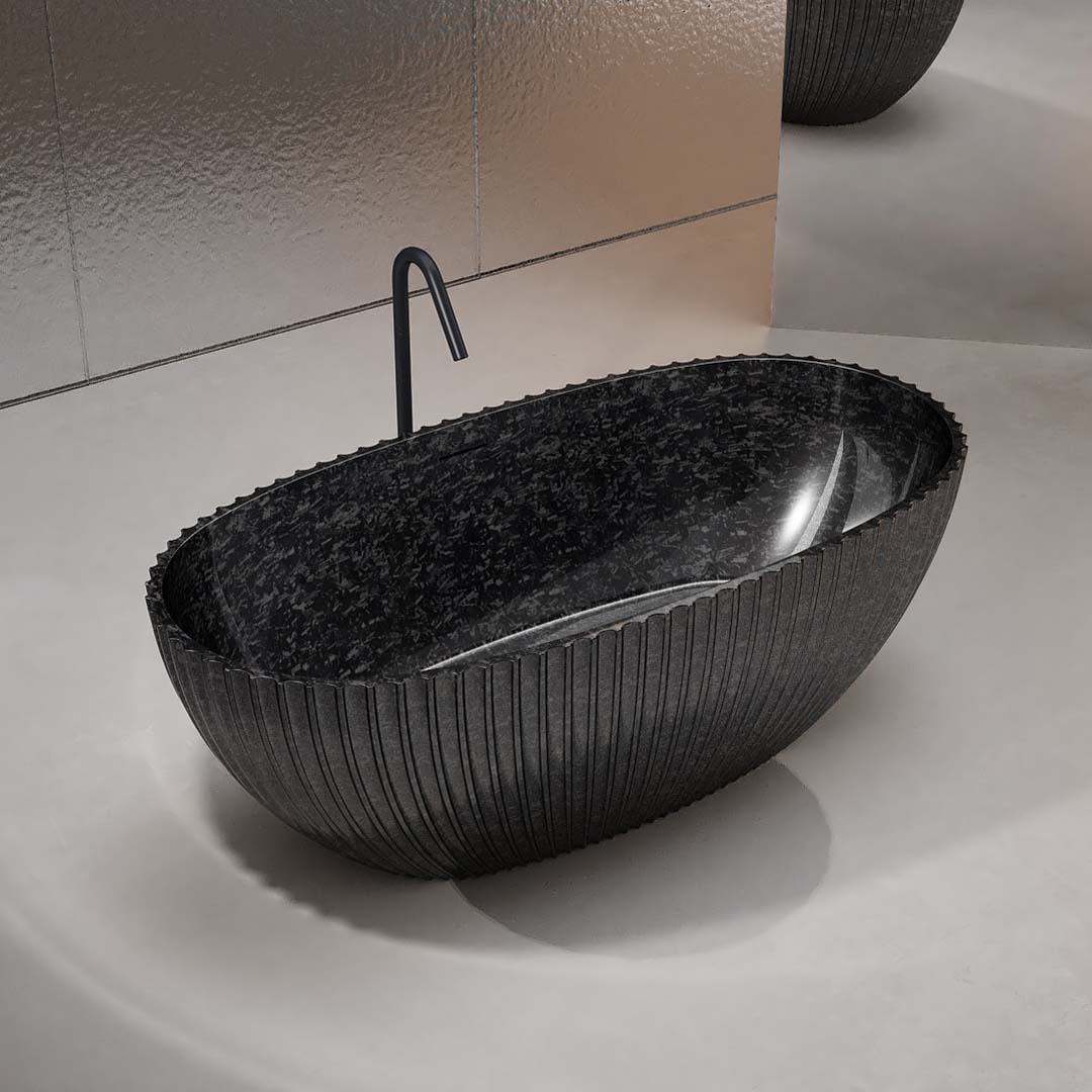 Cada de baie, freestanding, 1700x850x580 mm, negru, din fibra de carbon, ovala, finisaj mat, MonBlari